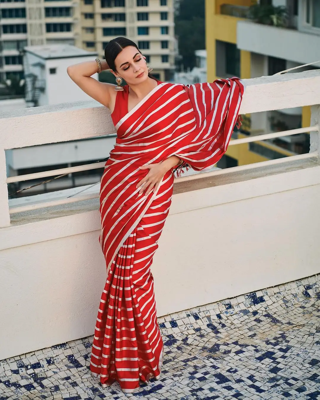 Dia Mirza In North Indian Traditional Red Saree Blouse